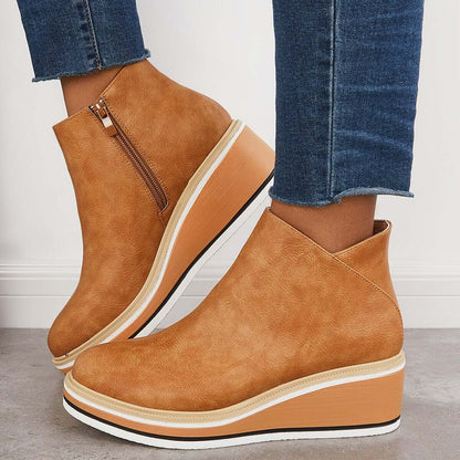 Damen Stiefeletten – Plattformsohle – Seitlicher Reißverschluss – Rundzehenform