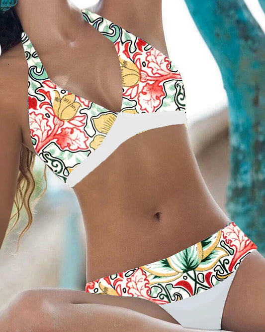 Damen Bikini Set – Halterneck – V-Ausschnitt – Stretch Fit – Florales Design