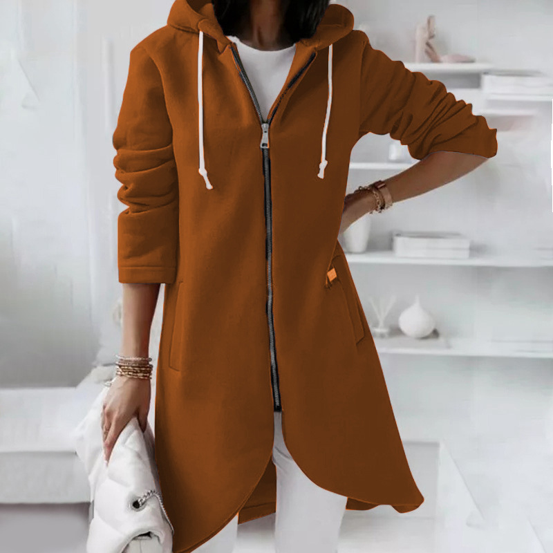 Damen Kapuzenjacke – Lockerer Schnitt – Baumwollmix – Reißverschluss – Mittellang