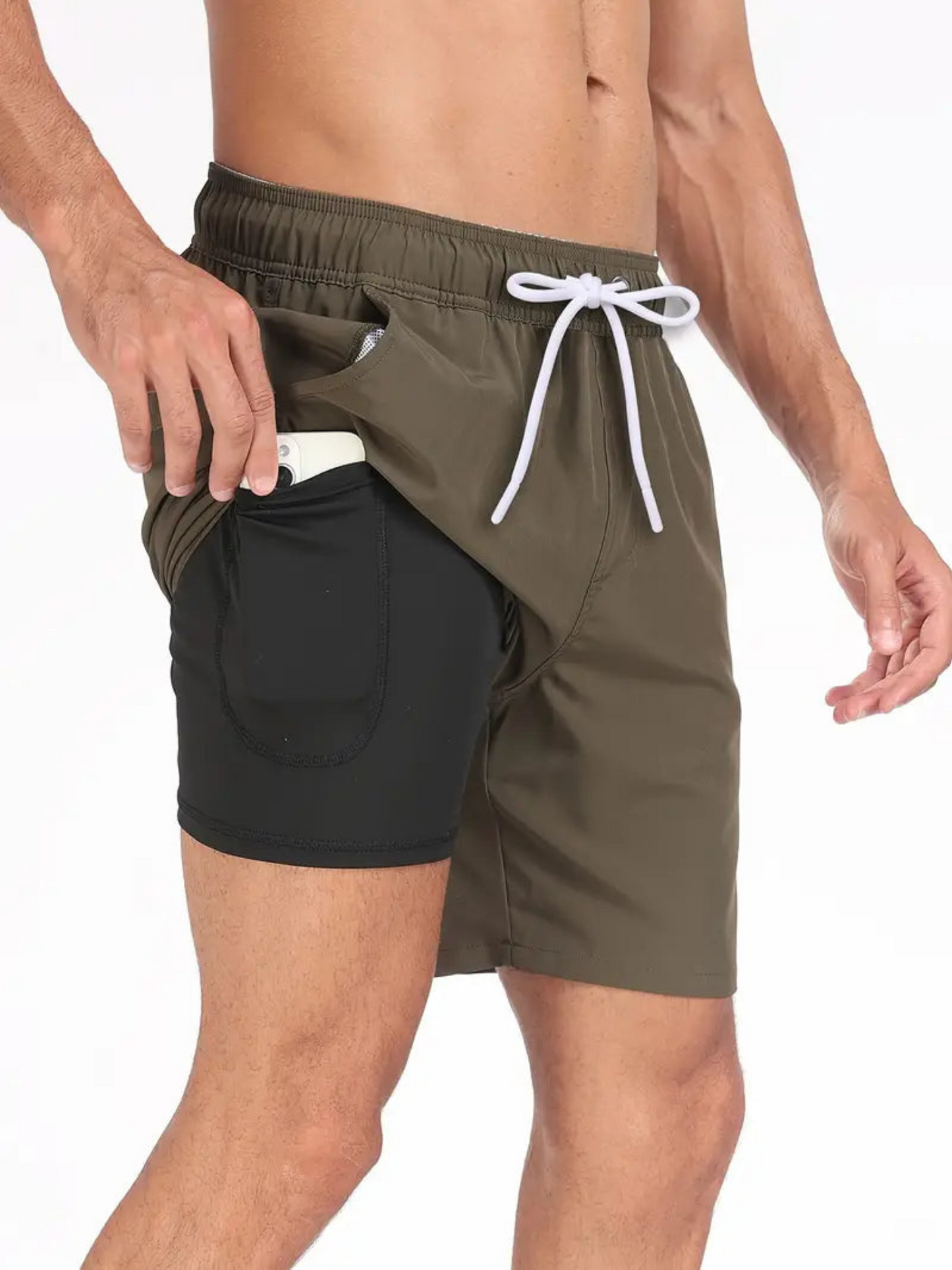 Herren Badeshorts – Schnell Trocknend – Doppellagig – Mittellang – Elastikbund