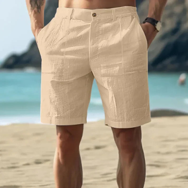 Herren Shorts – Maßgeschneiderte Passform – Linnen – Bundfalten – Knopfverschluss