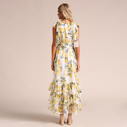 Damen Maxikleid – A-Linie – Ärmellos – Rüschen-Saum – Atmungsaktive Qualität