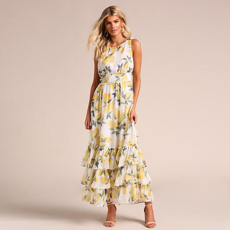 Damen Maxikleid – A-Linie – Ärmellos – Rüschen-Saum – Atmungsaktive Qualität