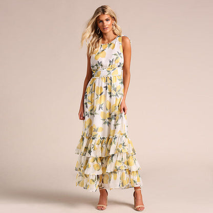 Damen Maxikleid – A-Linie – Ärmellos – Rüschen-Saum – Atmungsaktive Qualität