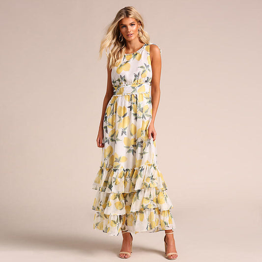 Damen Maxikleid – A-Linie – Ärmellos – Rüschen-Saum – Atmungsaktive Qualität