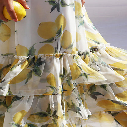 Damen Maxikleid – A-Linie – Ärmellos – Rüschen-Saum – Atmungsaktive Qualität