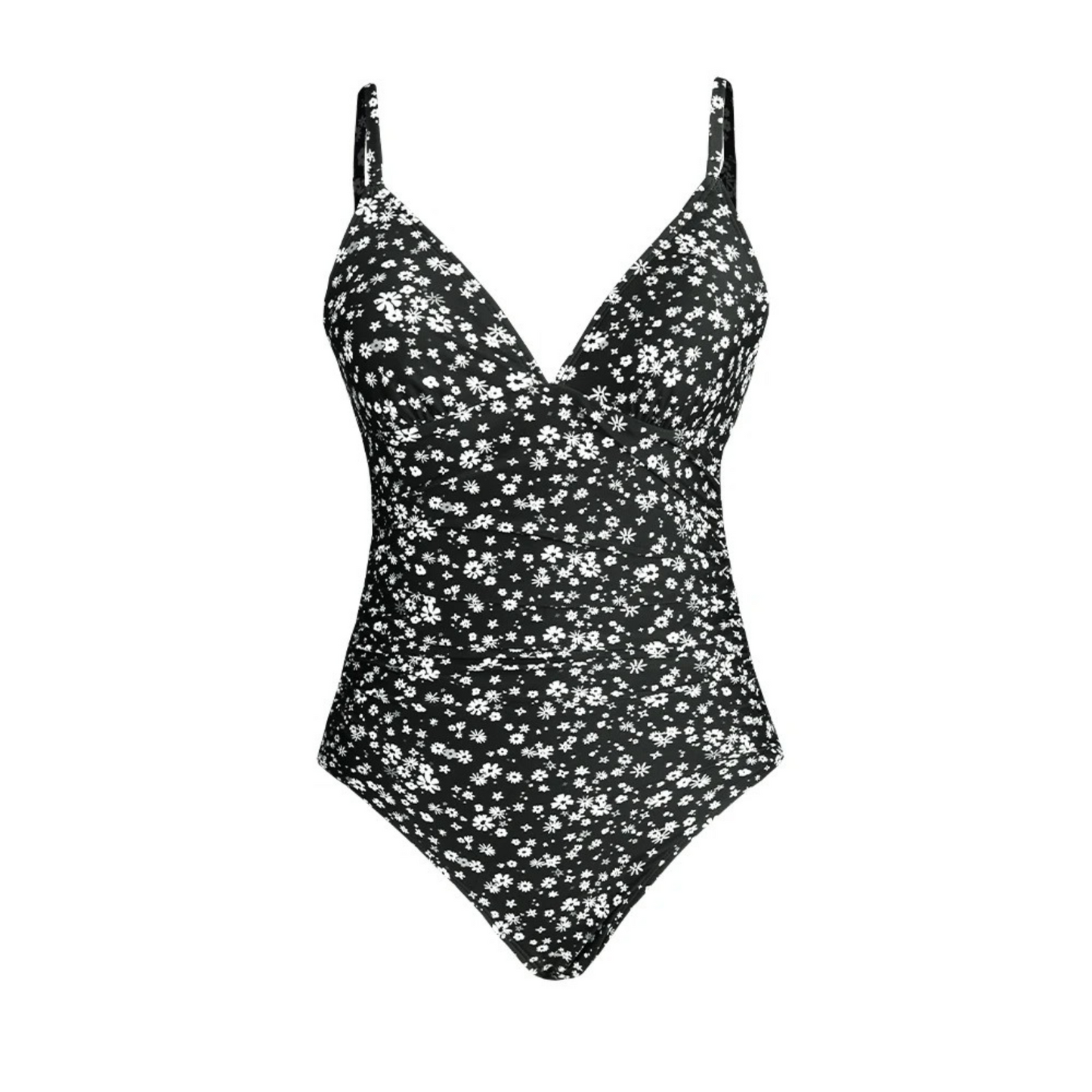 Damen Badeanzug – Formbetont – V-Ausschnitt – Verstellbare Träger – Rippstruktur – Blumenmuster
