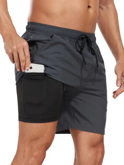 Herren Badeshorts – Schnell Trocknend – Doppellagig – Mittellang – Elastikbund