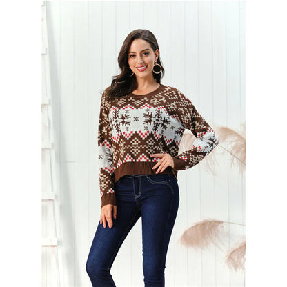 Damen Strickpullover – Wollmix – Lockerer Schnitt – Grobstrick – Rundhals – Musterdesign