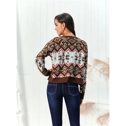 Damen Strickpullover – Wollmix – Lockerer Schnitt – Grobstrick – Rundhals – Musterdesign