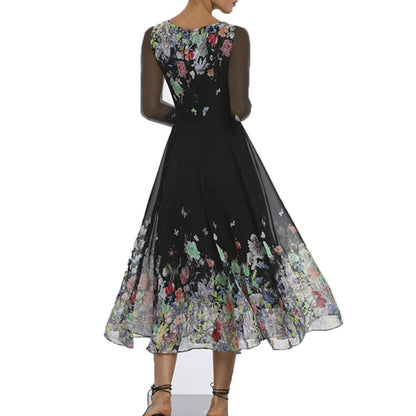 Damen Maxikleid – Elegante Passform – Tülloptik – Florale Applikationen – Transparente Ärmel