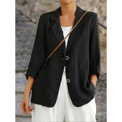 Damen Blazer – Relaxed Fit – Natürliche Fasern – Strukturierte Schultern – Reverskragen
