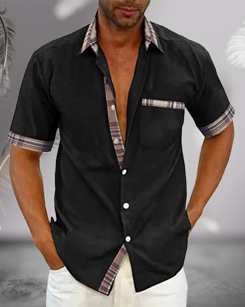 Herren Kurzarmhemd – Regular Fit – Atmungsaktives Mischgewebe – Karodetails