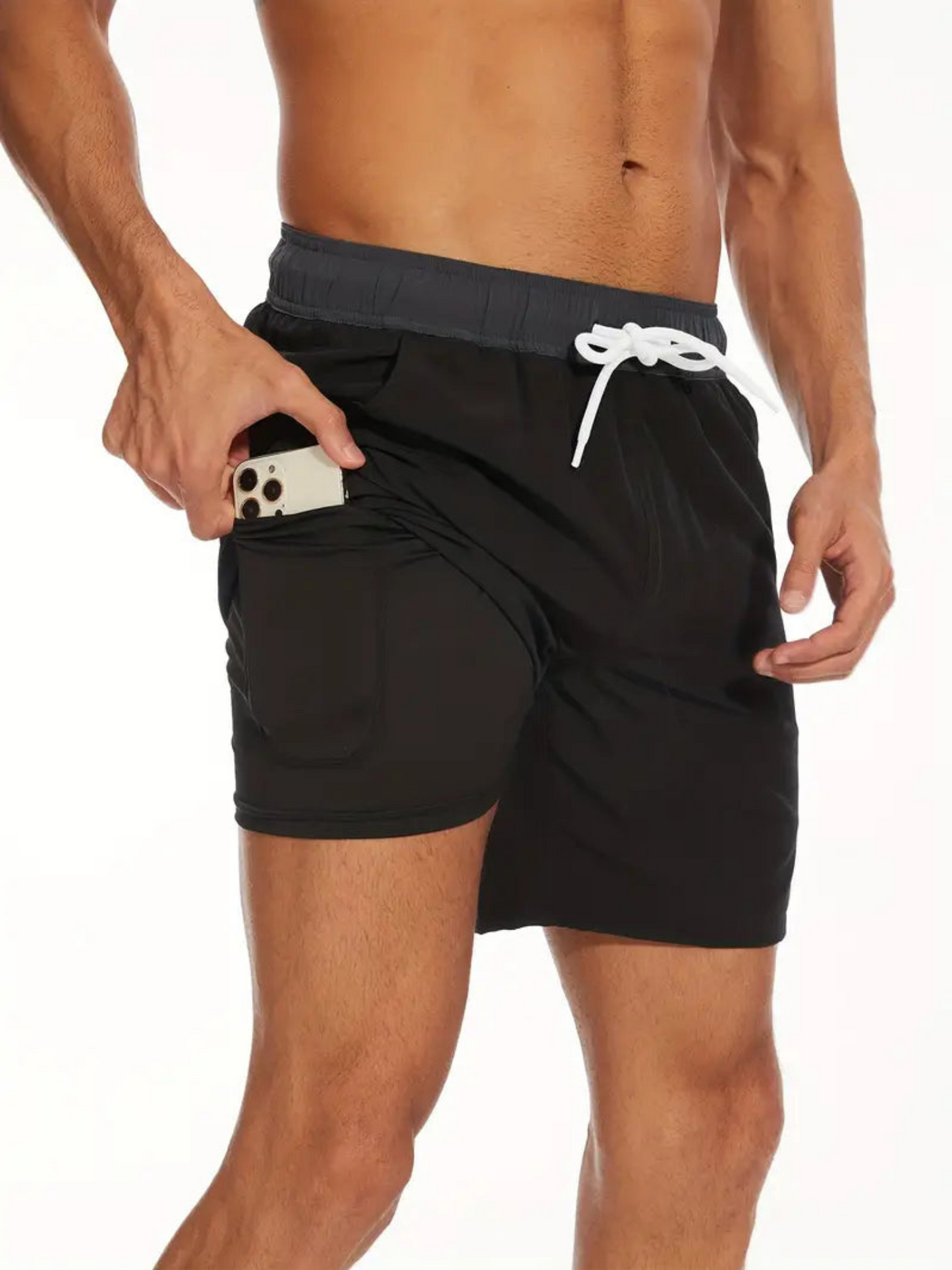 Herren Badeshorts – Schnell Trocknend – Doppellagig – Mittellang – Elastikbund
