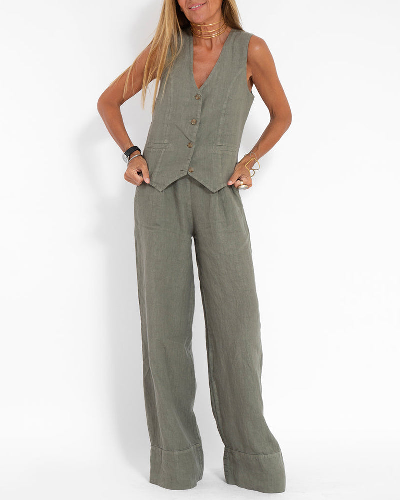 Damen Weste – Slim Fit – Linnenmix – Knopfverschluss – Business Casual Look