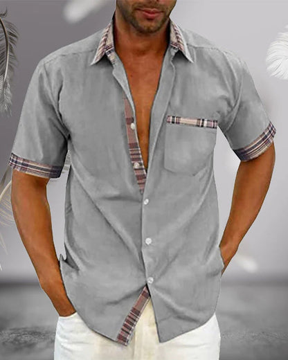 Herren Kurzarmhemd – Regular Fit – Atmungsaktives Mischgewebe – Karodetails