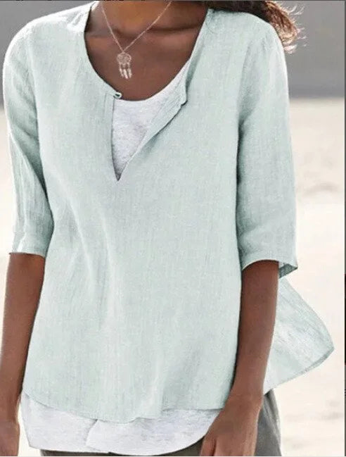 Damen Bluse – Lockerer Schnitt – Atmungsaktives Gewebe – Halbarm – Lagenlook