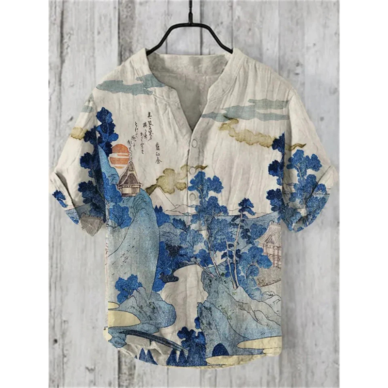 Herren Freizeithemd – Relaxed Fit – Kurzarm – Atmungsaktive Faser – Katzen Grafik
