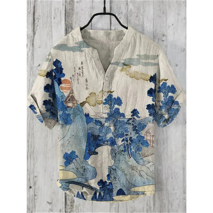 Herren Freizeithemd – Relaxed Fit – Kurzarm – Atmungsaktive Faser – Katzen Grafik