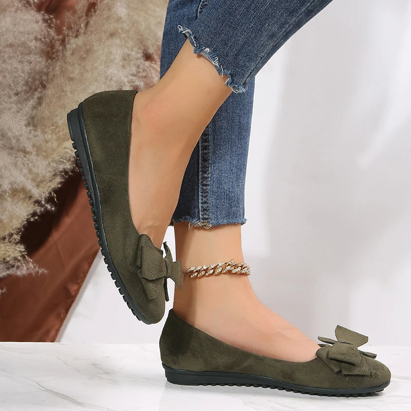 Damen Ballerinas – Weiches Material – Niedriger Schnitt – Schleifen-Detail – Bequem