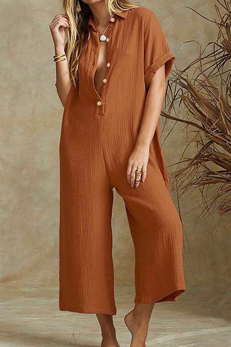 Damen Jumpsuit – Lockerer Schnitt – Atmungsaktive Naturfaser – Weites Bein