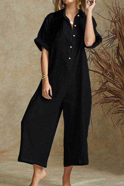 Damen Jumpsuit – Lockerer Schnitt – Atmungsaktive Naturfaser – Weites Bein