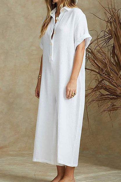 Damen Jumpsuit – Lockerer Schnitt – Atmungsaktive Naturfaser – Weites Bein
