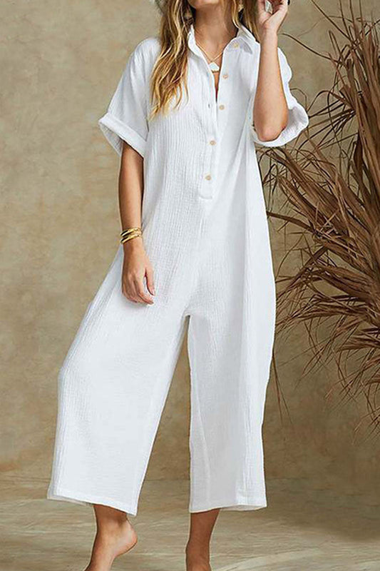 Damen Jumpsuit – Lockerer Schnitt – Atmungsaktive Naturfaser – Weites Bein