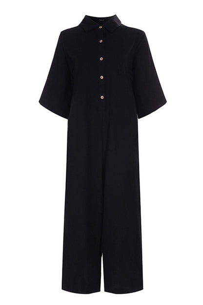 Damen Jumpsuit – Lockerer Schnitt – Atmungsaktive Naturfaser – Weites Bein