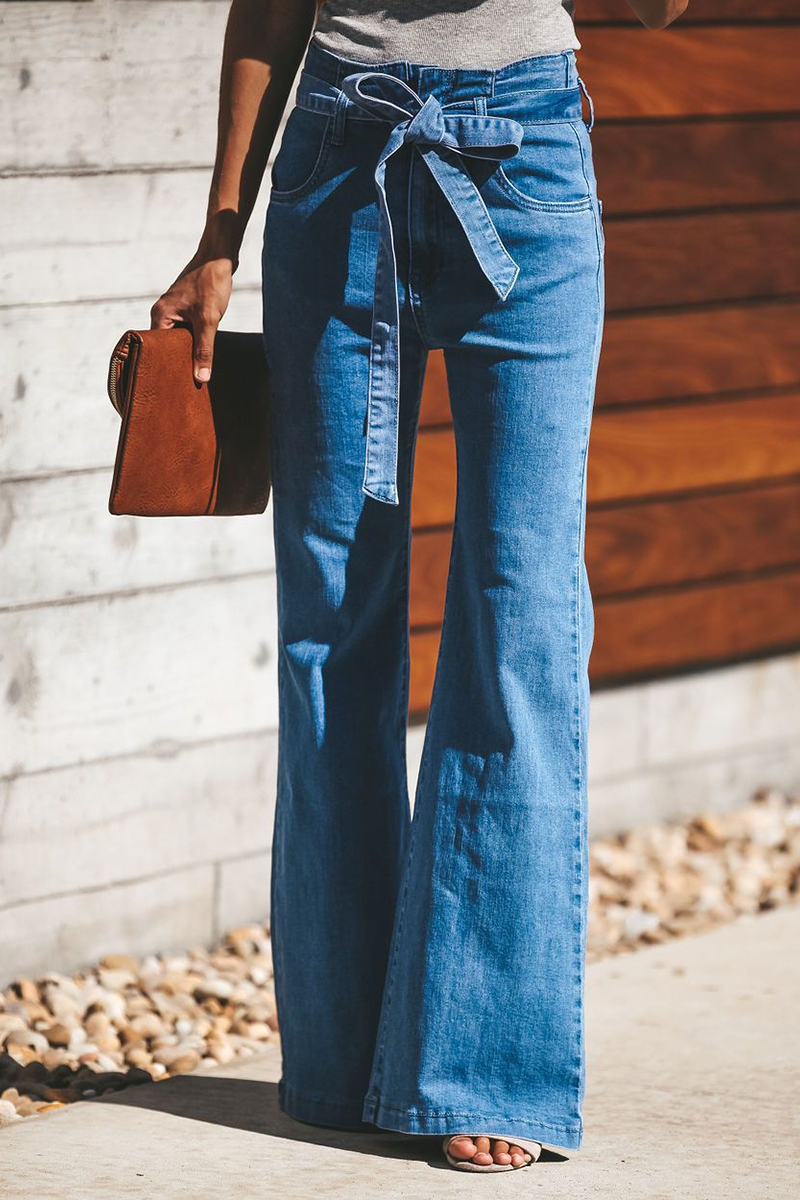 Damen Bootcut-Hose – Hohe Taille – Integrierter Gürtel – Strukturierter Sitz