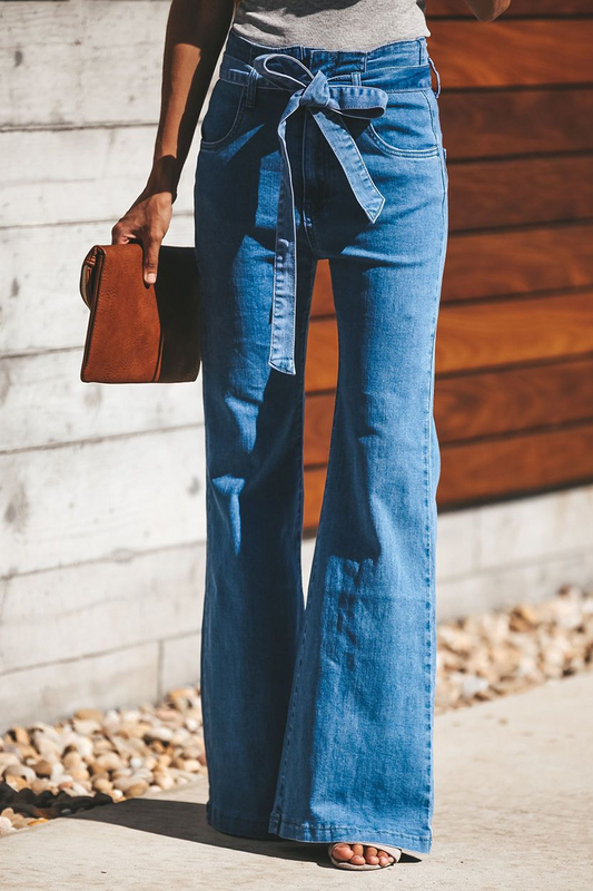 Damen Bootcut-Hose – Hohe Taille – Integrierter Gürtel – Strukturierter Sitz