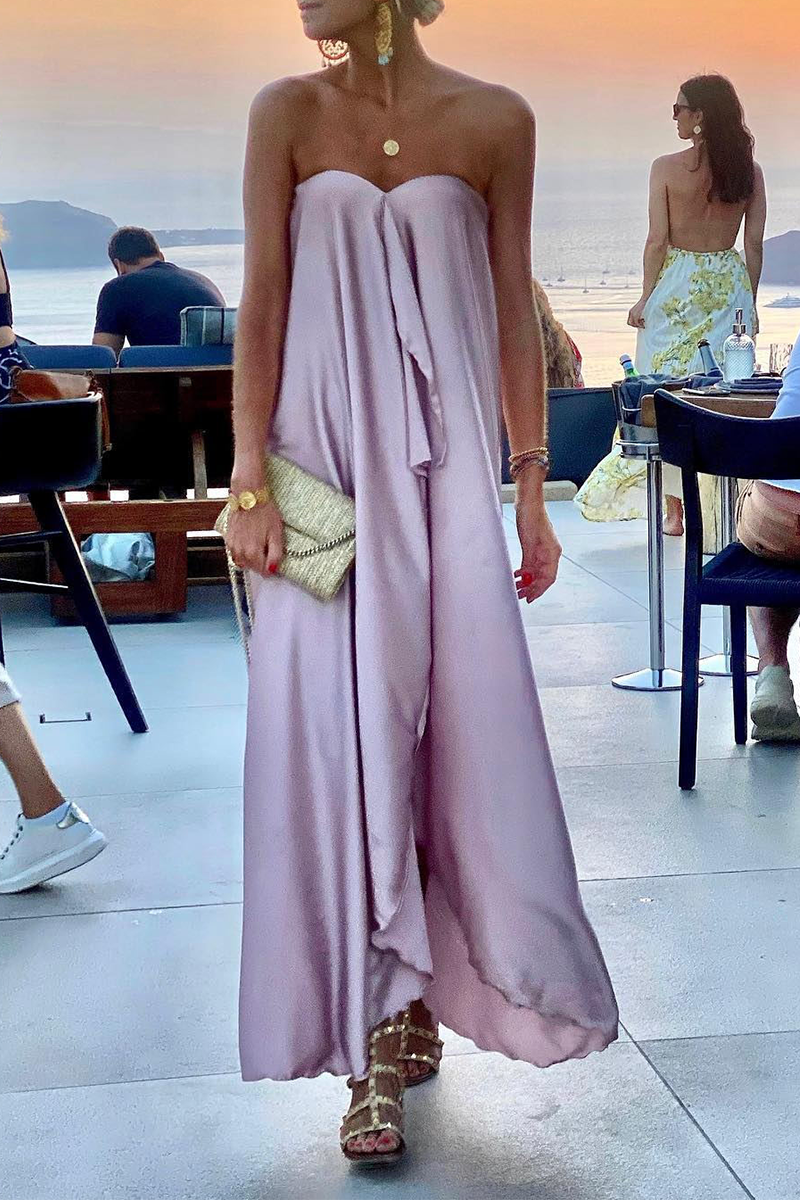 Damen Maxikleid – Trägerlos – Fließender Schnitt – Luftiges Luxusmaterial