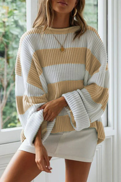 Damen Pullover – Oversize Passform – Rippstrick – Rundhals – Lange Ärmel Casual