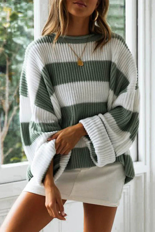 Damen Pullover – Oversize Passform – Rippstrick – Rundhals – Lange Ärmel Casual