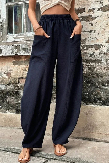 Damen Hosen – Hoher Bund – Weites Bein – Harem Schnitt – Atmungsaktives Gewebe