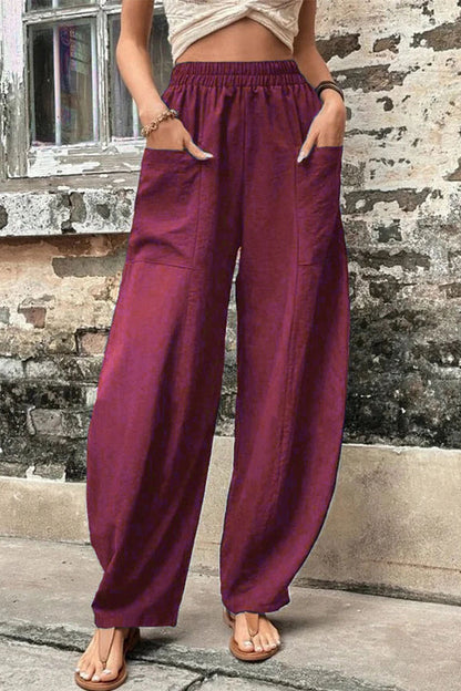 Damen Hosen – Hoher Bund – Weites Bein – Harem Schnitt – Atmungsaktives Gewebe