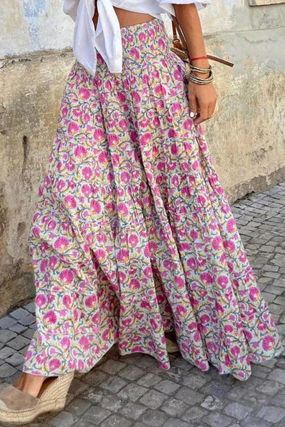 Damen Maxirock – Fließendes Design – Elastischer Bund – Auffälliges Muster