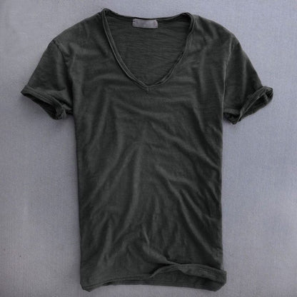 Herren T-Shirt – V-Ausschnitt – Natürliche Fasern – Weicher Strick – Standard Fit – Kurzarm