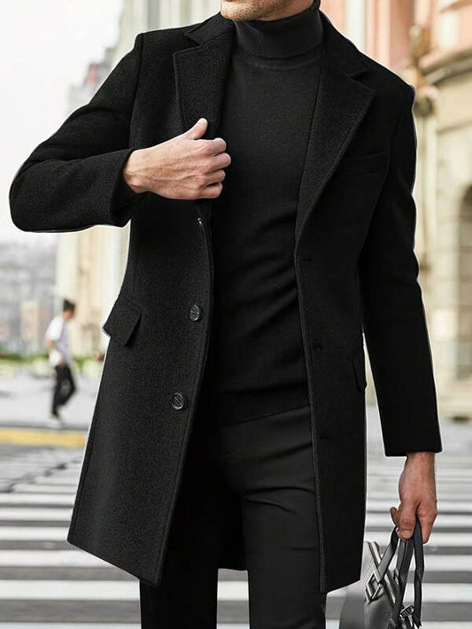 Herren Mantel – Taillierter Schnitt – Knie­lang – Einreiher mit Revers – Eleganter Look