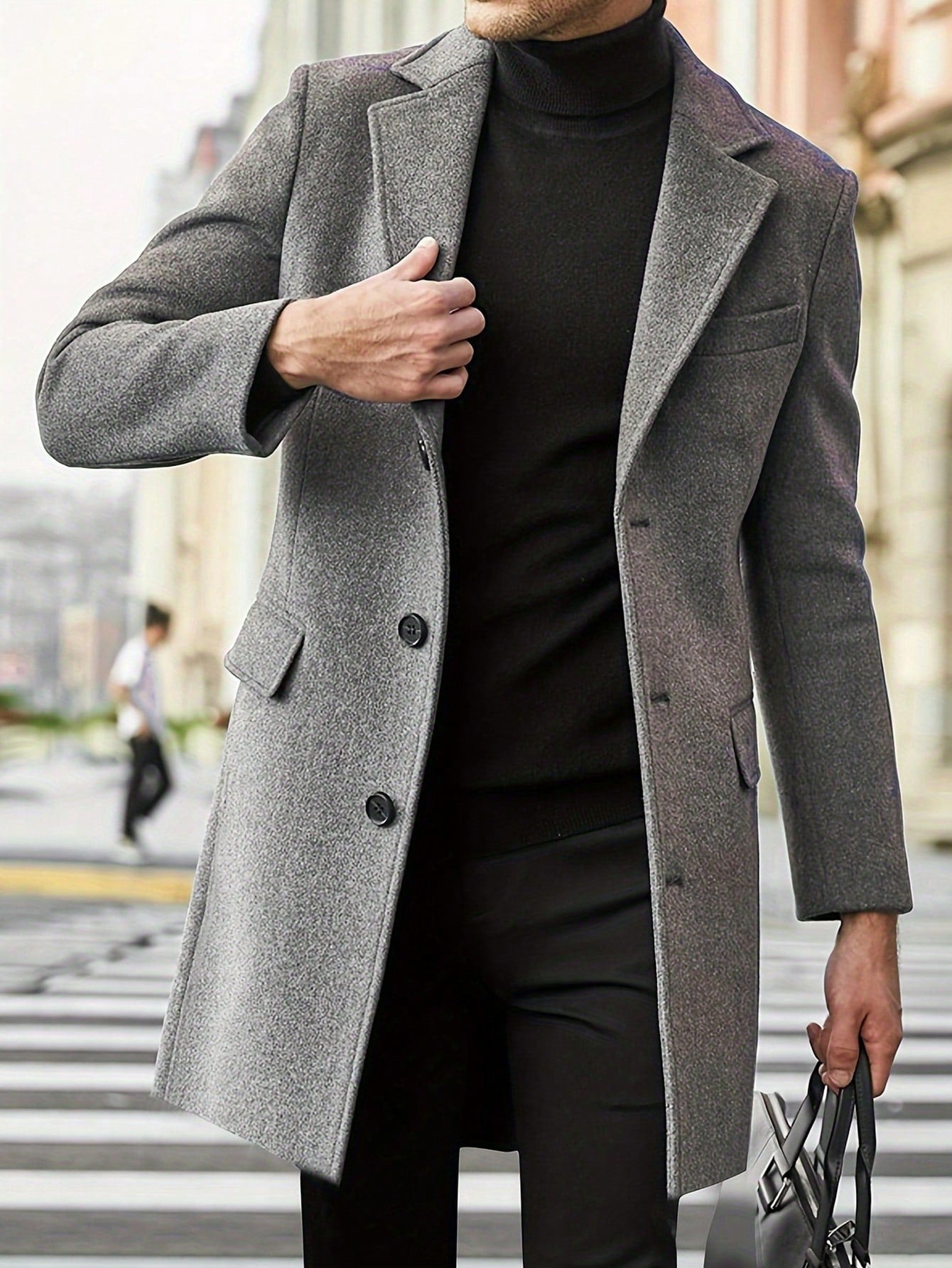 Herren Mantel – Taillierter Schnitt – Knie­lang – Einreiher mit Revers – Eleganter Look