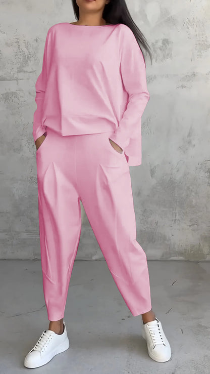 Damen Zweiteiler Set – Lockerer Schnitt – Langarmshirt & Haremshose – Atmungsaktives Material