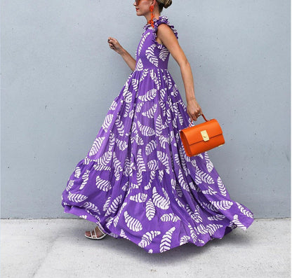 Damen Maxikleid – Luftiger Schnitt – Rüschen-Details – Blumenmuster – Atmungsaktives Gewebe