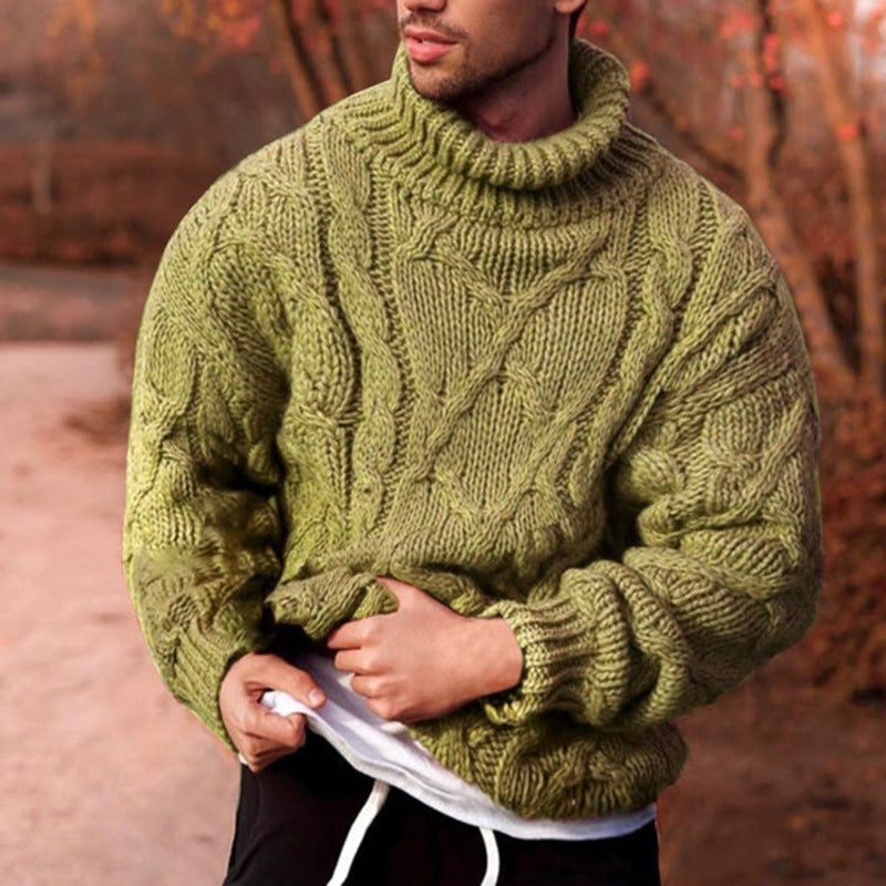 Herren Rollkragenpullover – Oversized Fit – Wollstrick – Zopfmuster – Geripptes Bündchen