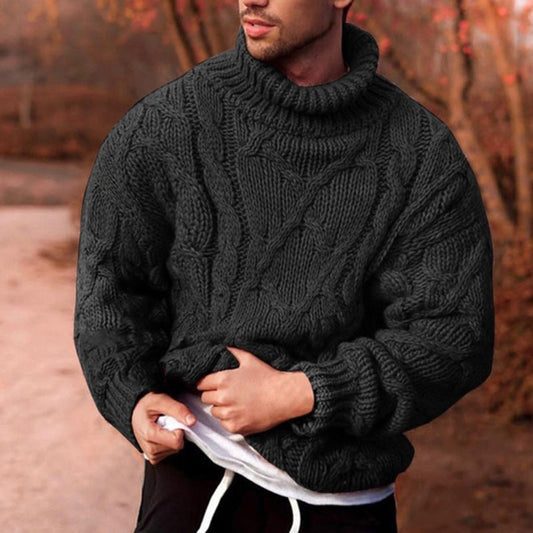 Herren Rollkragenpullover – Oversized Fit – Wollstrick – Zopfmuster – Geripptes Bündchen