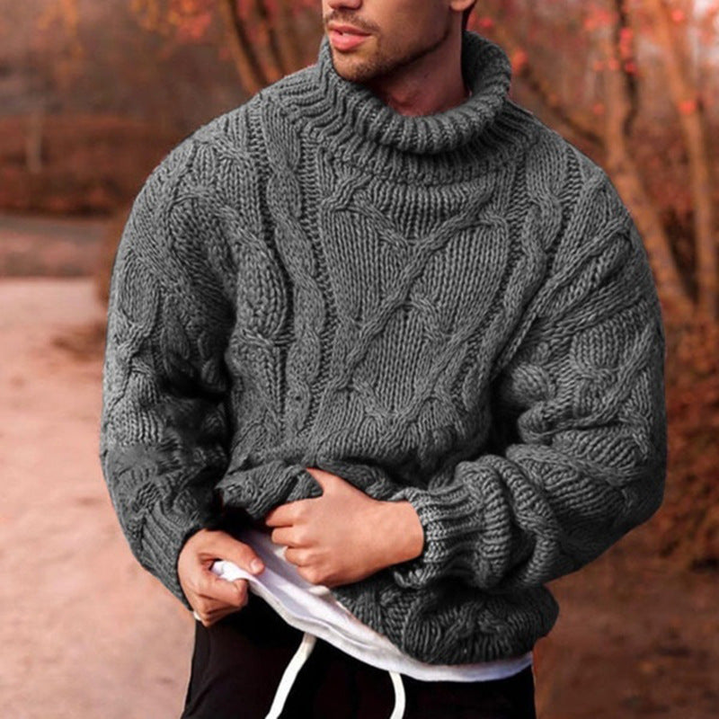 Herren Rollkragenpullover – Oversized Fit – Wollstrick – Zopfmuster – Geripptes Bündchen