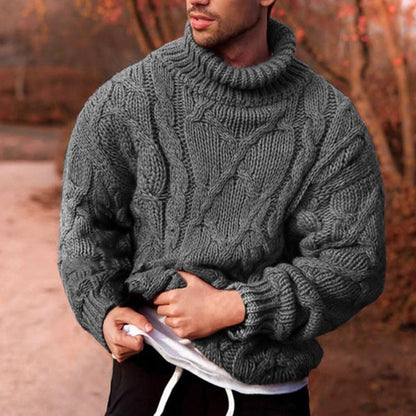 Herren Rollkragenpullover – Oversized Fit – Wollstrick – Zopfmuster – Geripptes Bündchen