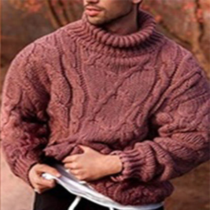 Herren Rollkragenpullover – Oversized Fit – Wollstrick – Zopfmuster – Geripptes Bündchen
