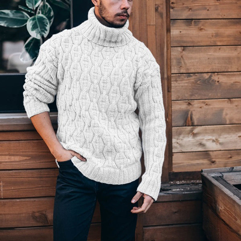 Herren Rollkragenpullover – Wollmix – Lockerer Schnitt – Grobstrick Zopfmuster