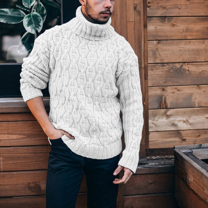 Herren Rollkragenpullover – Wollmix – Lockerer Schnitt – Grobstrick Zopfmuster