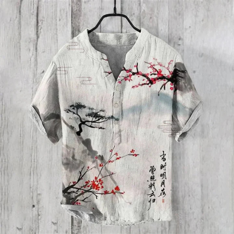 Herren Freizeithemd – Relaxed Fit – Kurzarm – Atmungsaktive Faser – Katzen Grafik